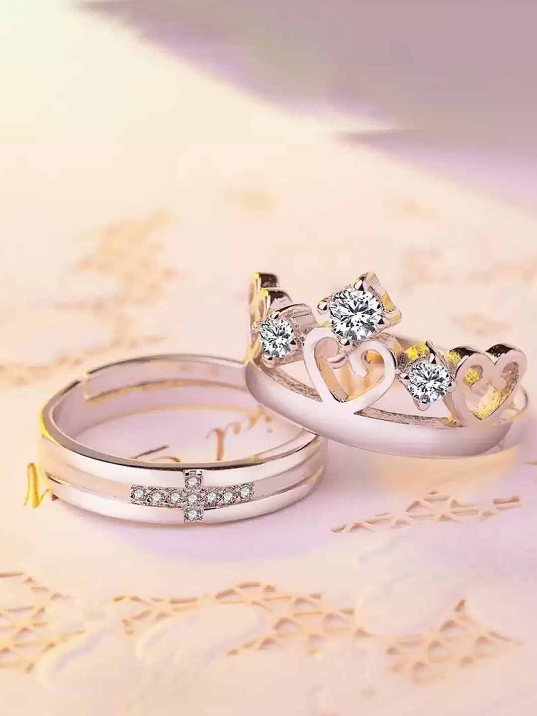 

Lila Set Of 2 Silver-Plated CZ-Studded Finger Rings