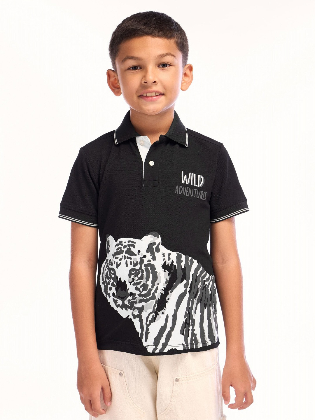 

NO MONDAYS Boys Graphic Printed Polo Collar Short Sleeve T-shirt, Black