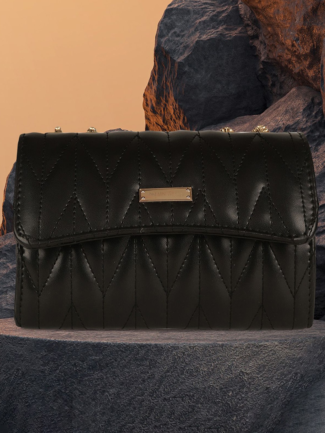 

MINI WESST Textured Structured Sling Bag with Tasselled, Black