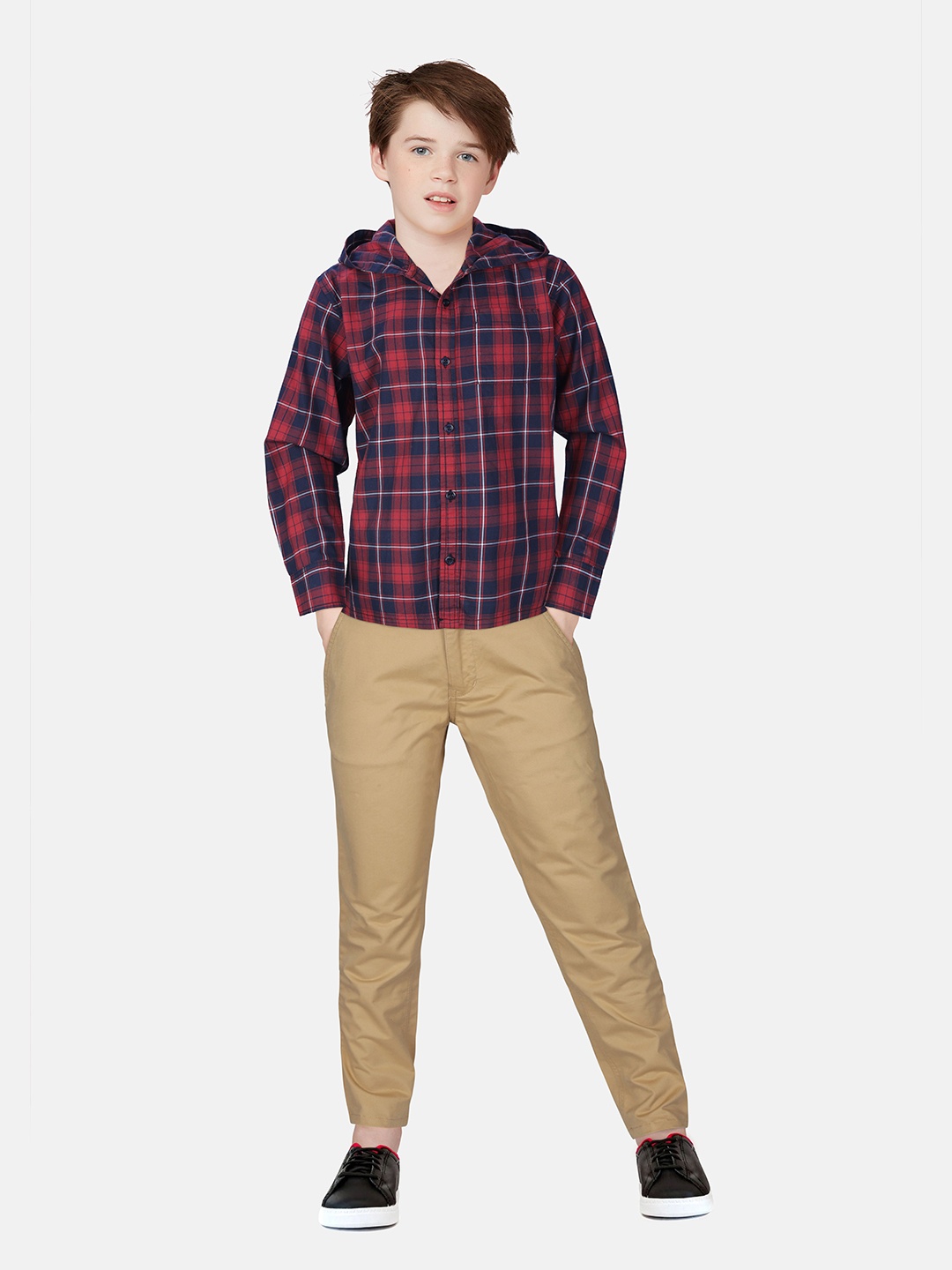 

Gini and Jony Boys Standard Tartan Checks Opaque Checked Casual Shirt, Red