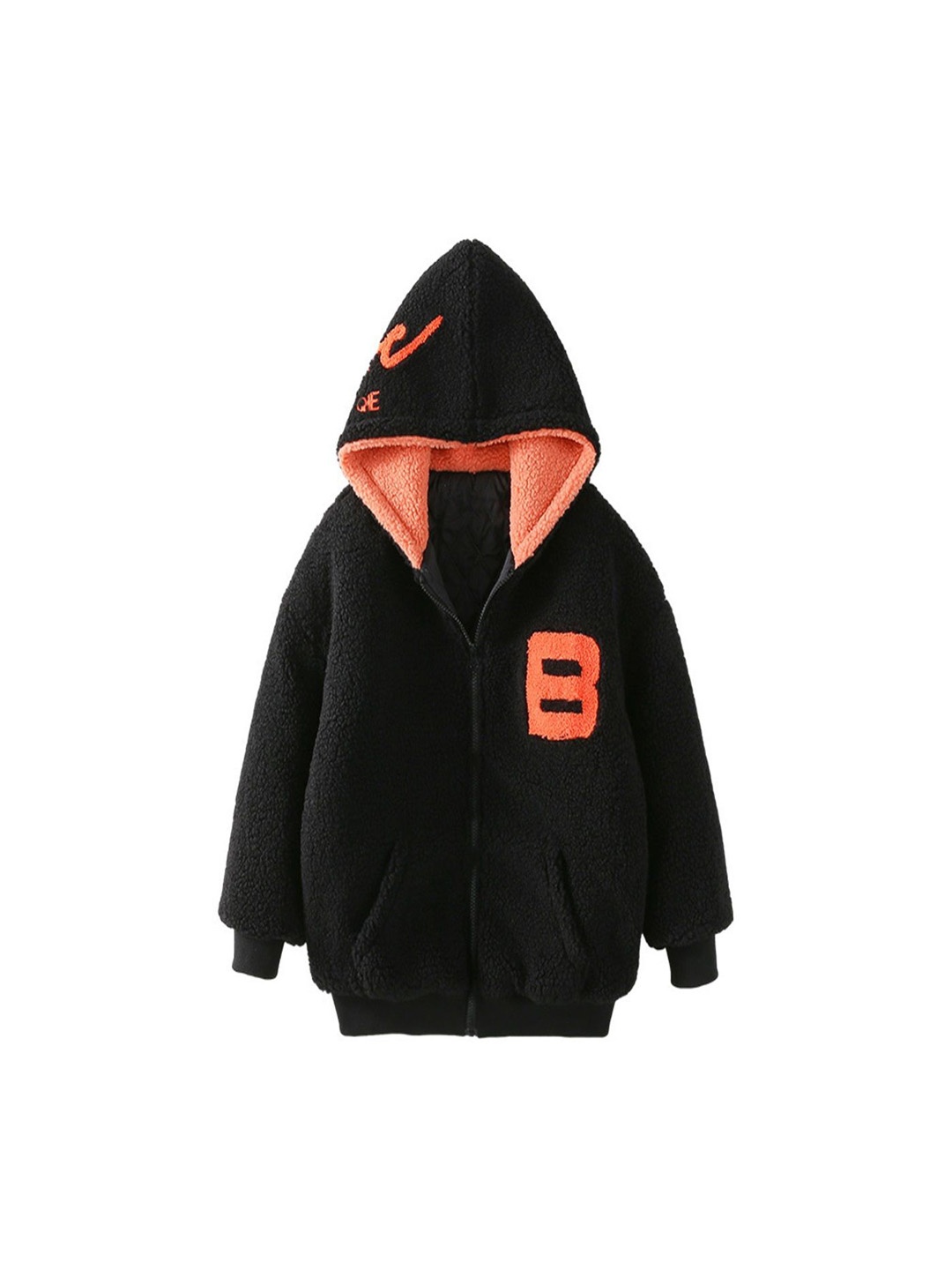 

Xsole Kids Printed Hooded Overcoat, Black