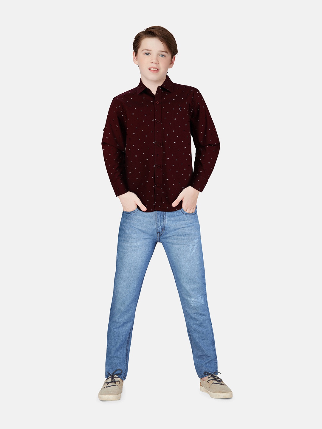 

Gini and Jony Boys Standard Opaque Printed Casual Shirt, Maroon