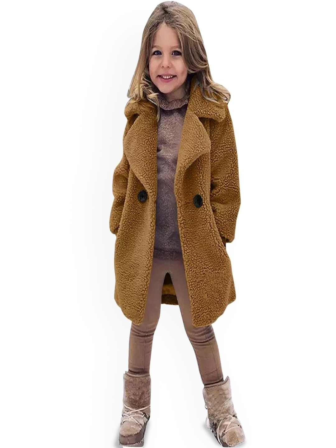 

Xsole Kids Self Designed Long Sleeve Winter Coat, Tan