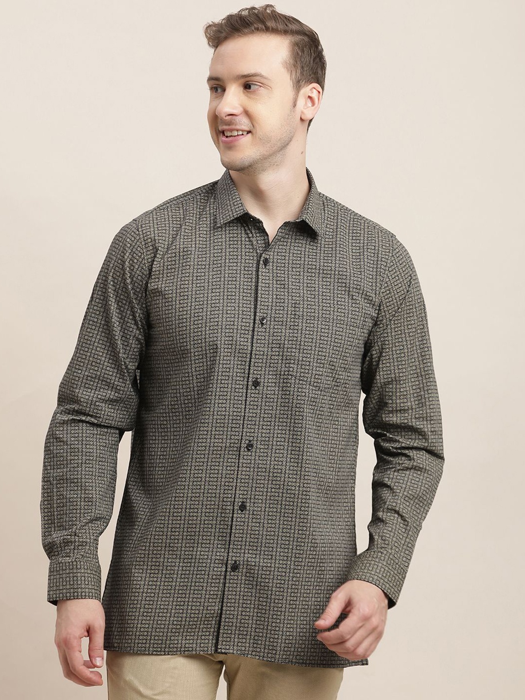 

Turtle Men Classic Opaque Printed Formal Shirt, Grey