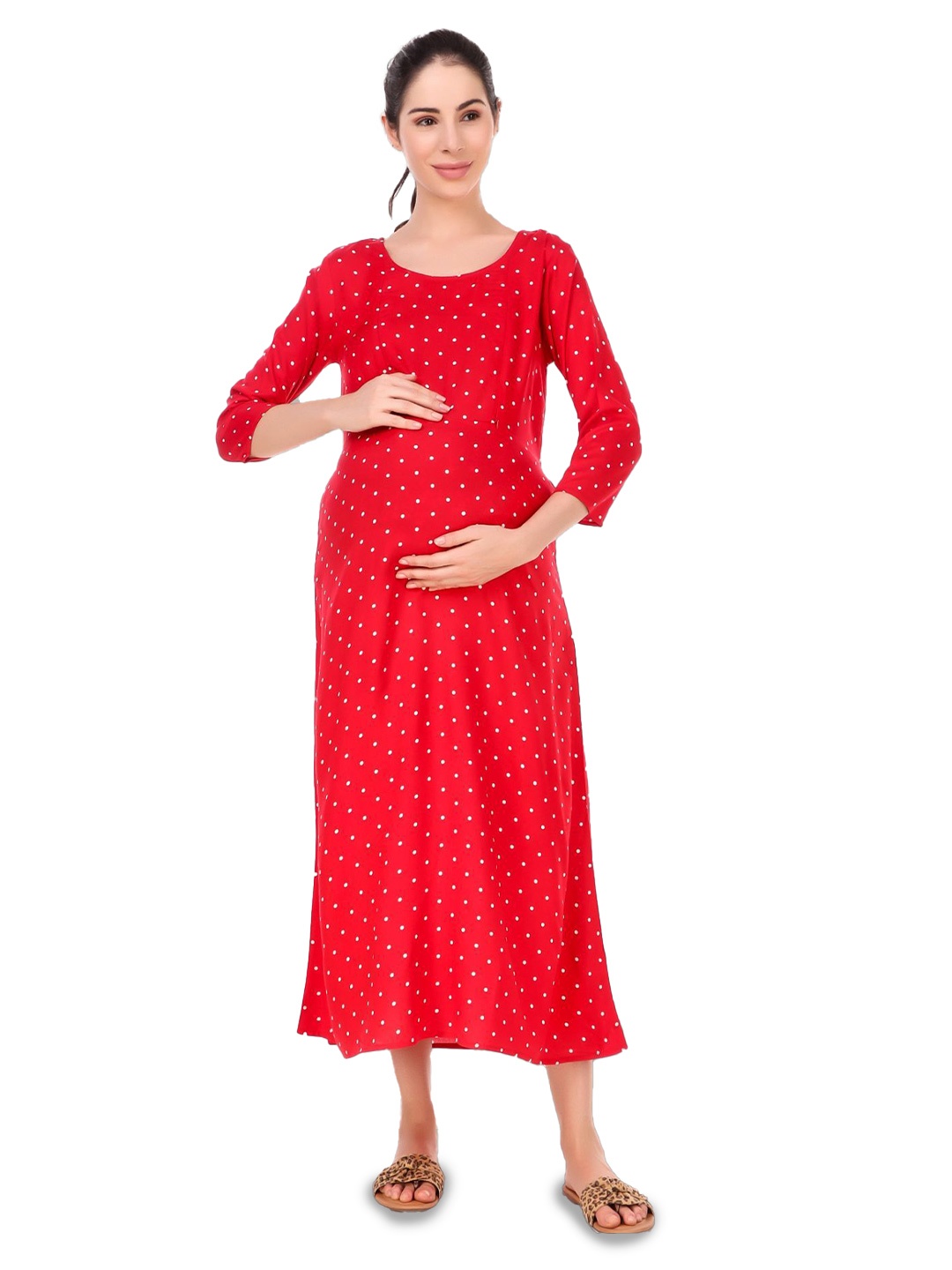 

Zuvino Women Polka Dot Print Maternity A-Line Midi Dress, Red