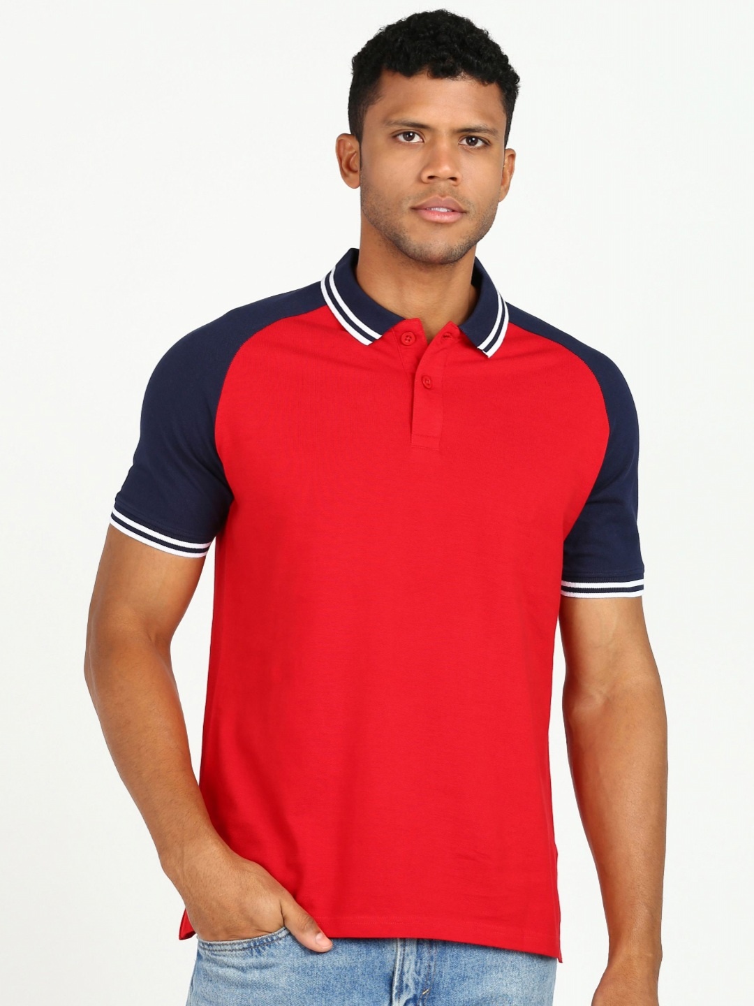 

Provogue Men Colourblocked Polo Collar Pockets Slim Fit T-shirt, Multi