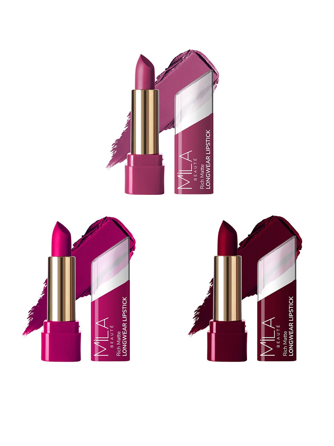 

MILA BEAUTE Set Of 3 Rich Matte Longwear Bullet Lipstick - 4.2 g Shade - 620 - 625 - 612, Pink
