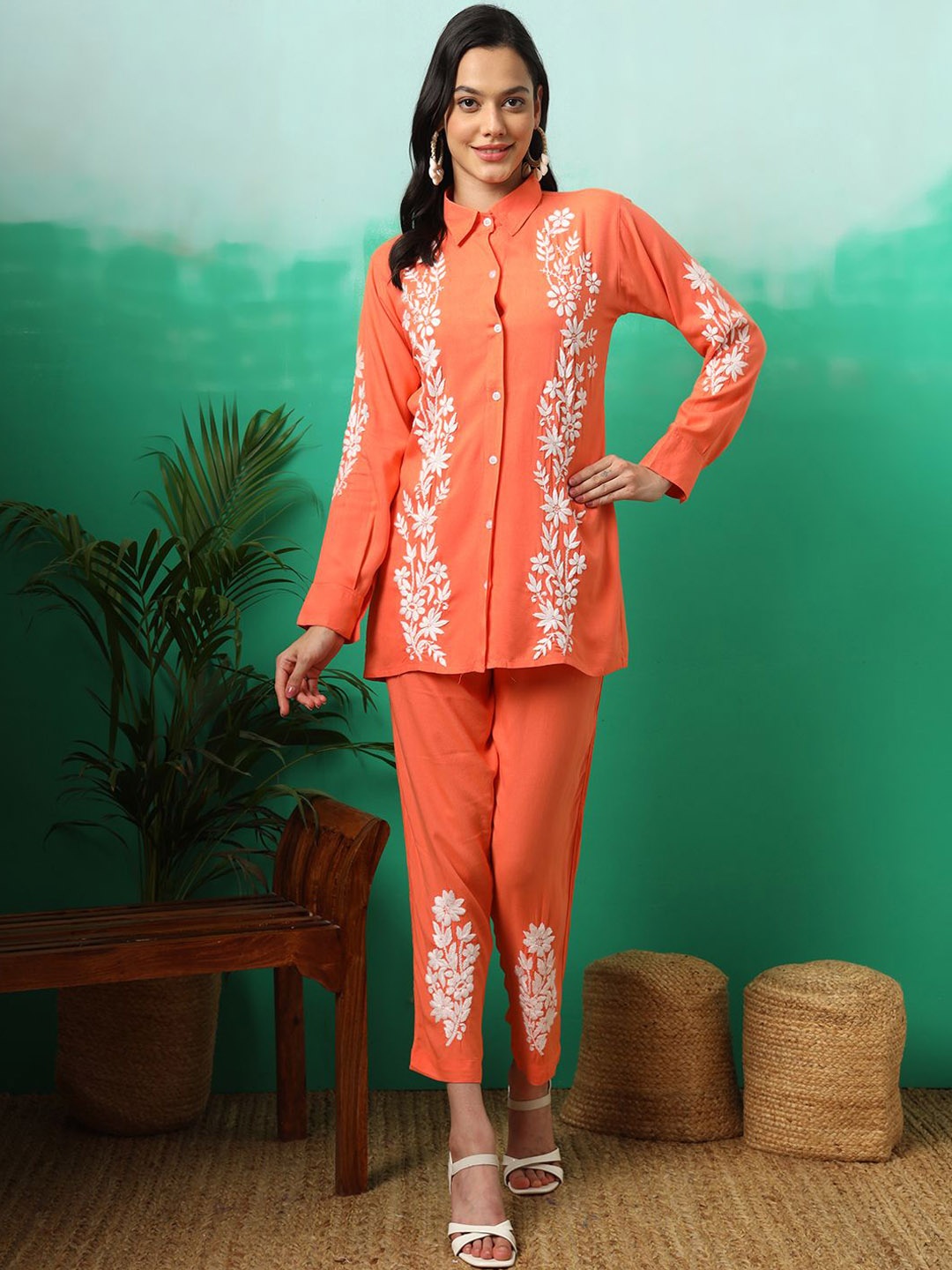 

The Chikan Label Women Co-Ords, Orange