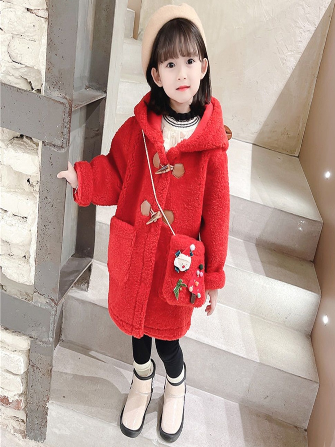 

Xsole Kids Self Designed Single-Breasted Overcoat, Red