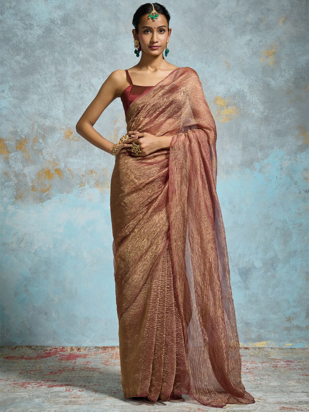 

Dressfolk Tissue Chanderi Saree with No Border, Maroon