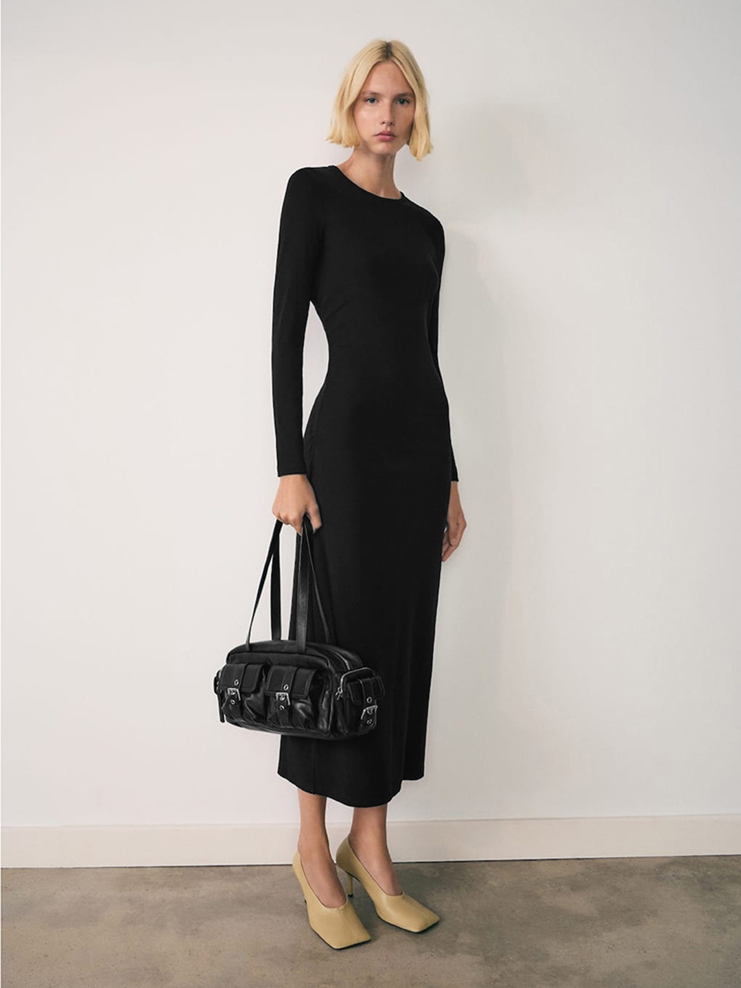 

MANGO Back Slit Midi Sheath Dress, Black
