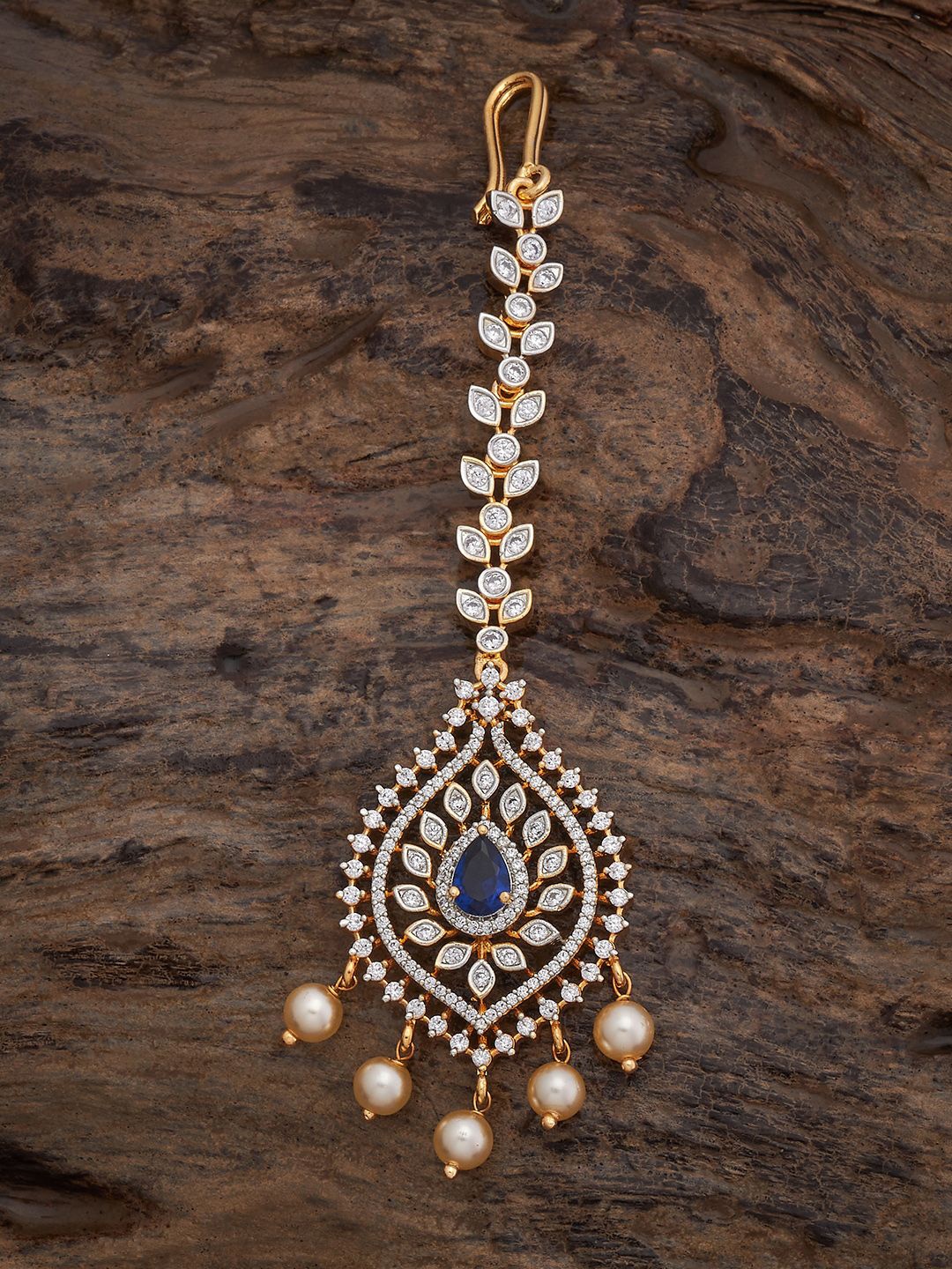 

Kushal's Fashion Jewellery Rhodium Gold-Plated Stone Studded and Beaded Maang Tikka