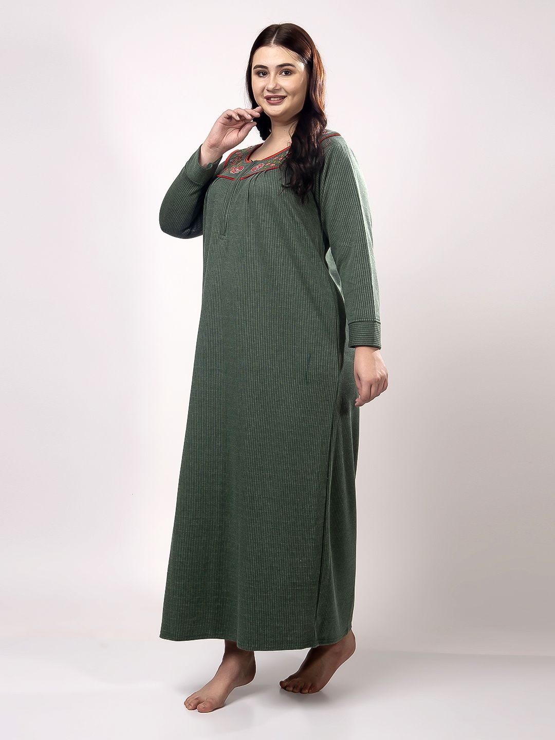 

CHUI MUI Women Striped Long Sleeves Maxi Nightdress, Green