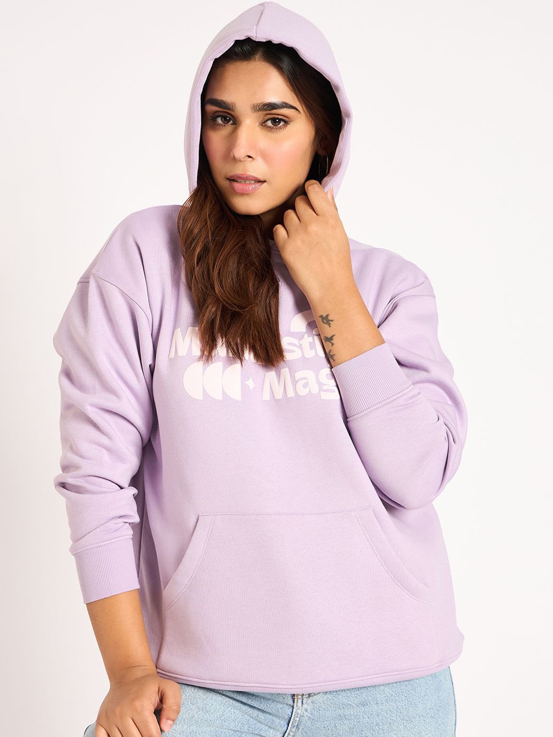 

FEMMELLA Women Printed Hooded Sweatshirt, Lavender