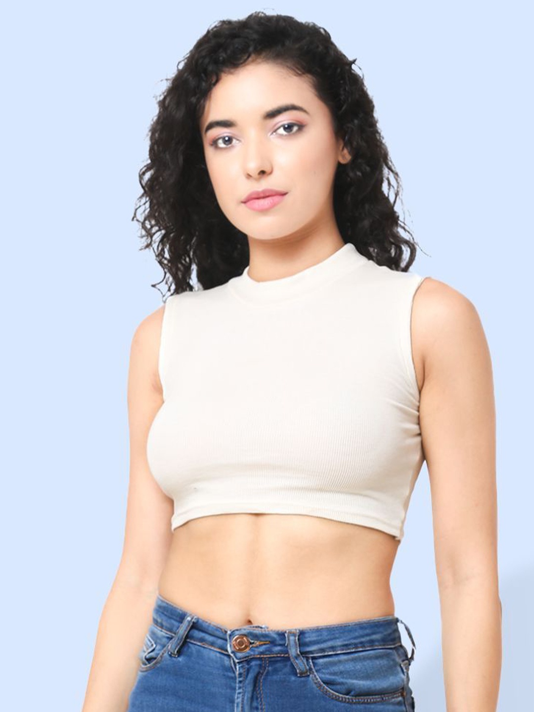 

CareDone Women Sleeveless High Neck Casual Crop Top, White