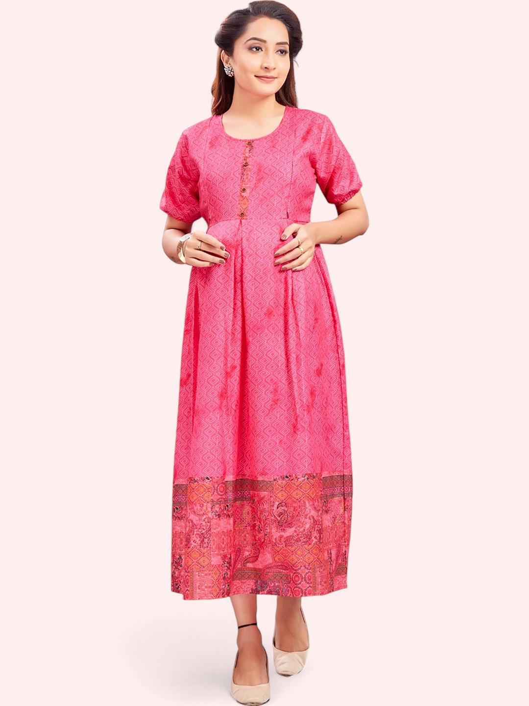 

RITIJYA Women Floral Printed Floral Maternity Anarkali Kurta, Pink