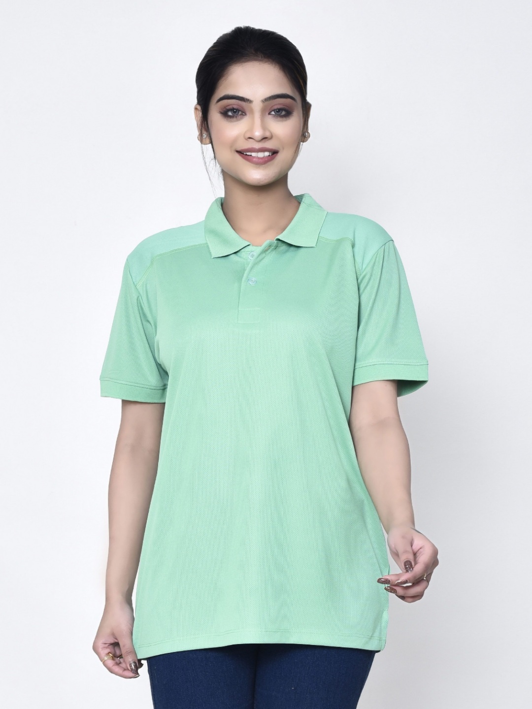 

RAPL Women Polo Collar Cut Outs T-shirt, Sea green