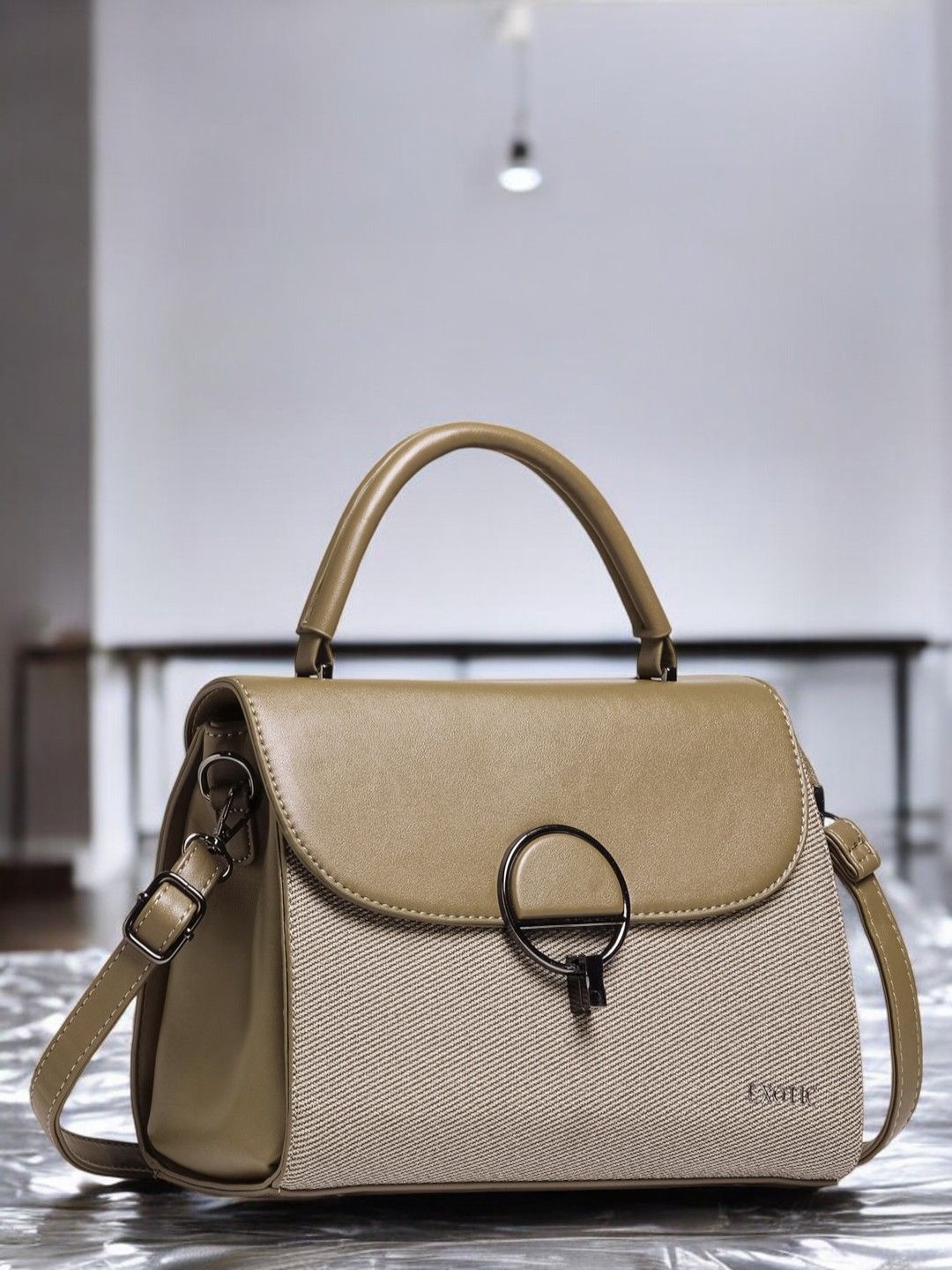 

Exotic PU Swagger Shoulder Bag, Khaki