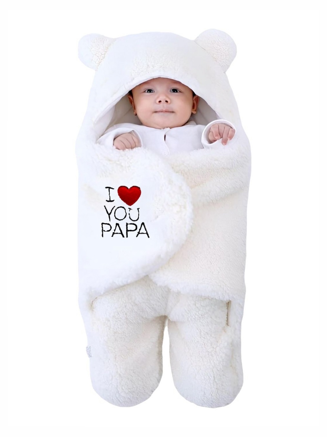 

OyO Baby Infants Kids White Embroidered Ac Room Hooded Baby Blanket I love You Papa