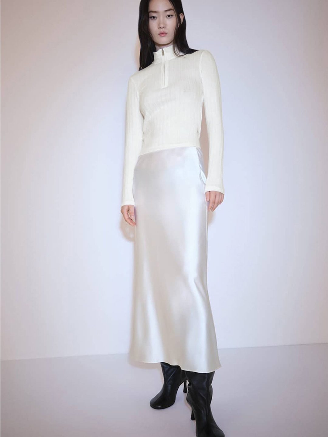 

MANGO Self-Design Zip Knit Sweater, Off white