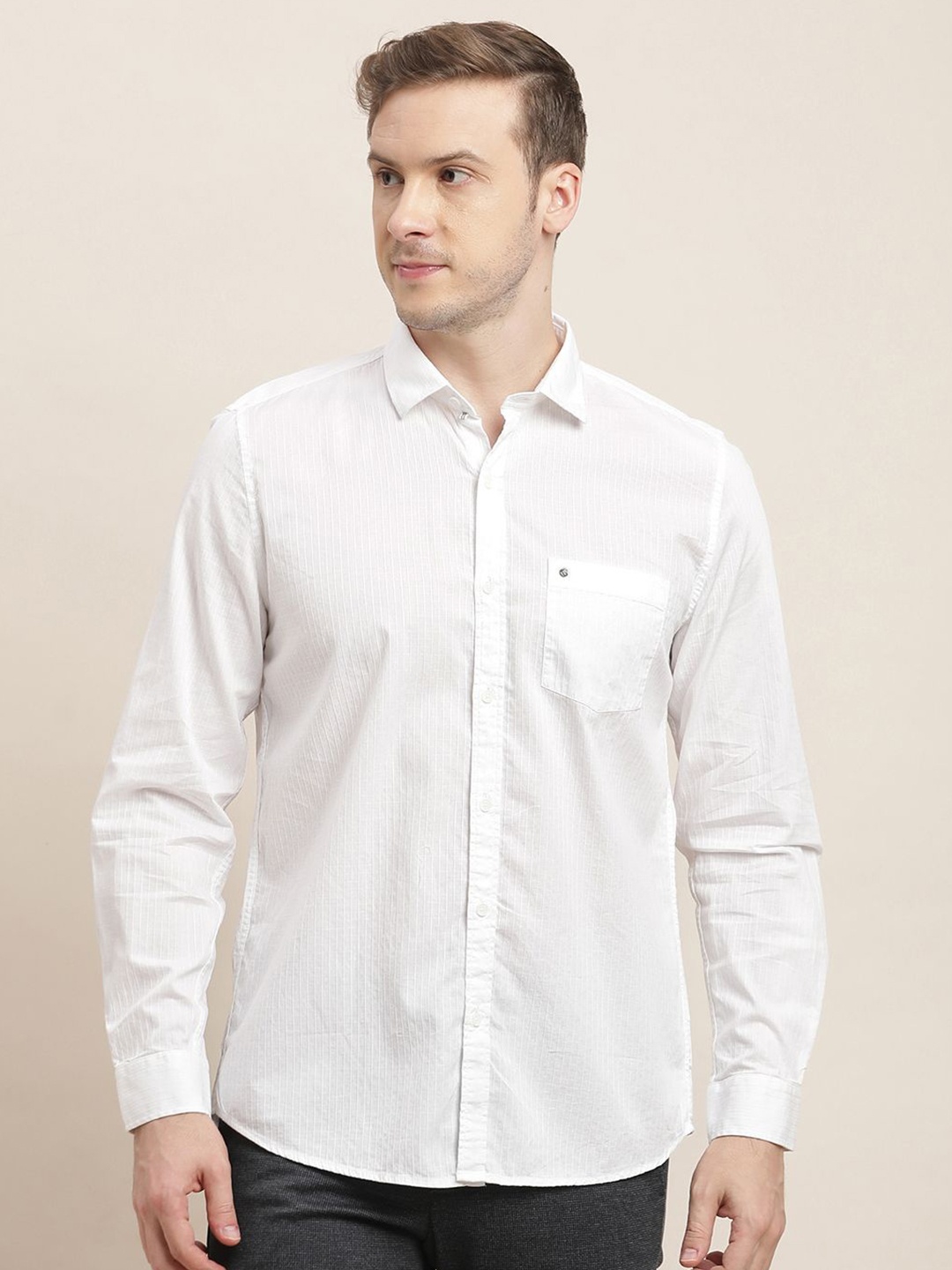 

Turtle Men Relaxed Slim Fit Opaque Checked Casual Shirt, White