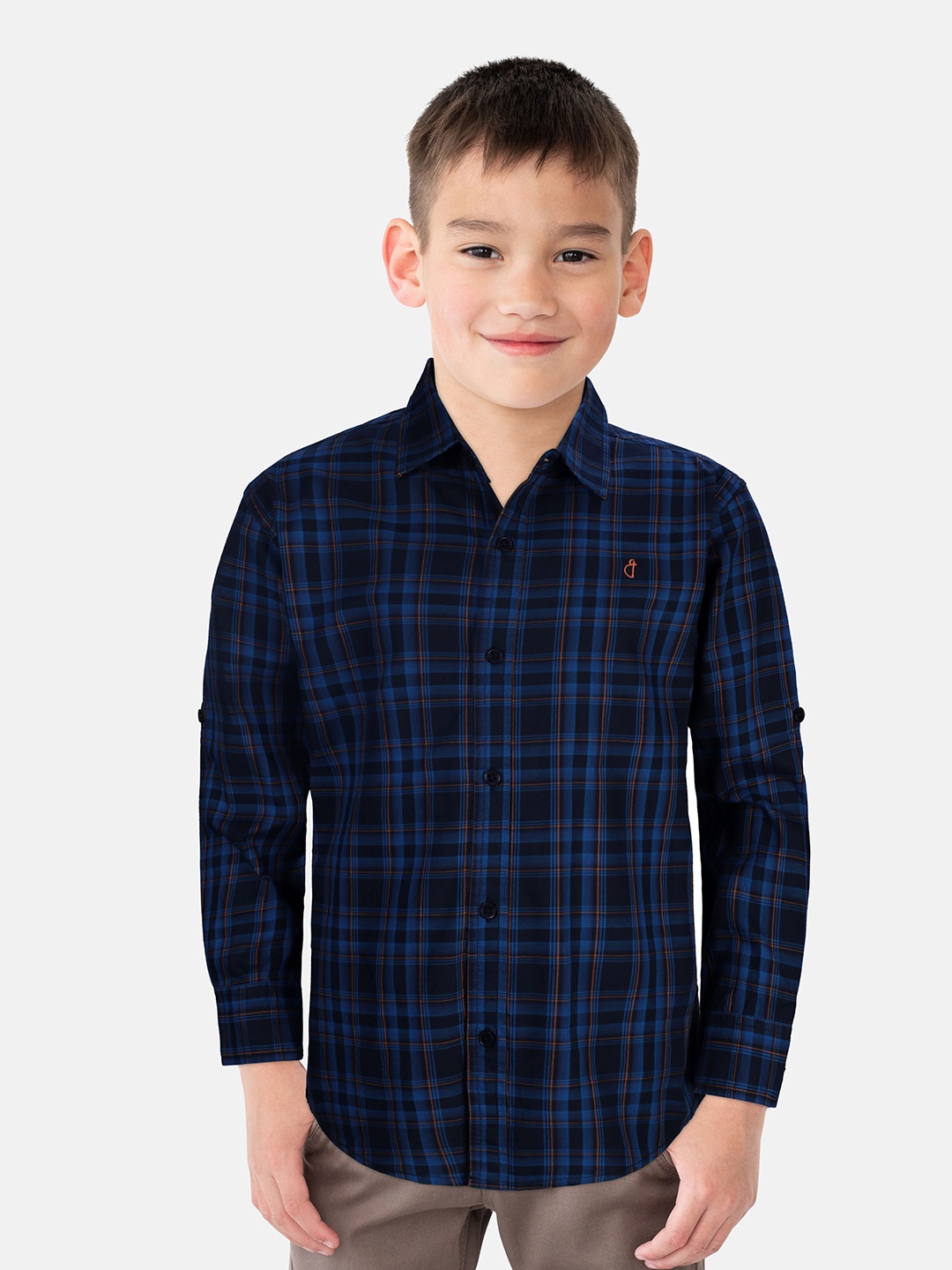 

Gini and Jony Boys Standard Tartan Checks Opaque Checked Casual Shirt, Blue