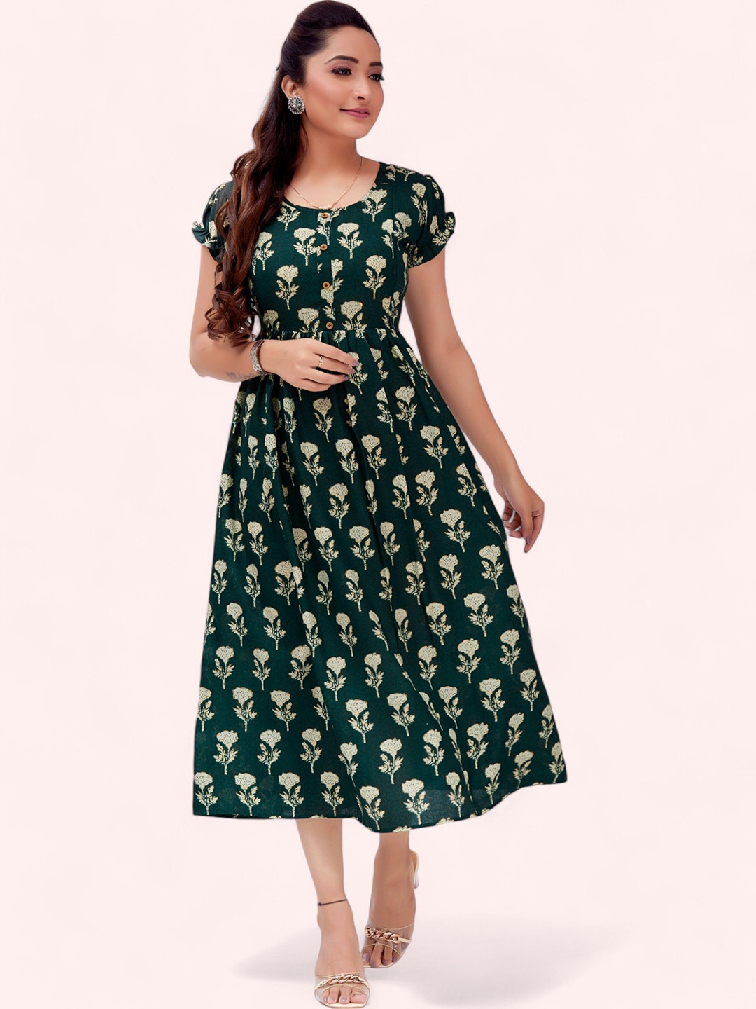 

RITIJYA Women Floral Printed Floral Maternity Anarkali Kurta, Green