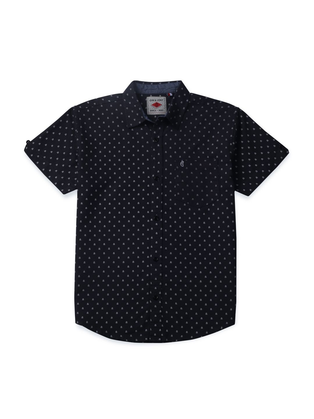 

Gini and Jony Boys Standard Opaque Printed Casual Shirt, Black