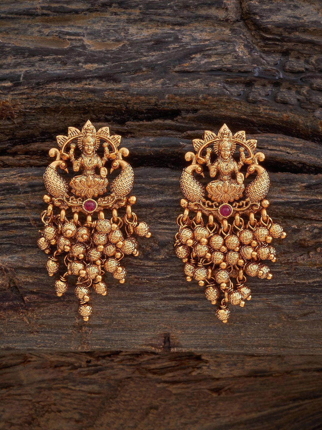 

Kushal's Fashion Jewellery Gold-Plated Stone Studded & Beaded Antique Drop Earrings