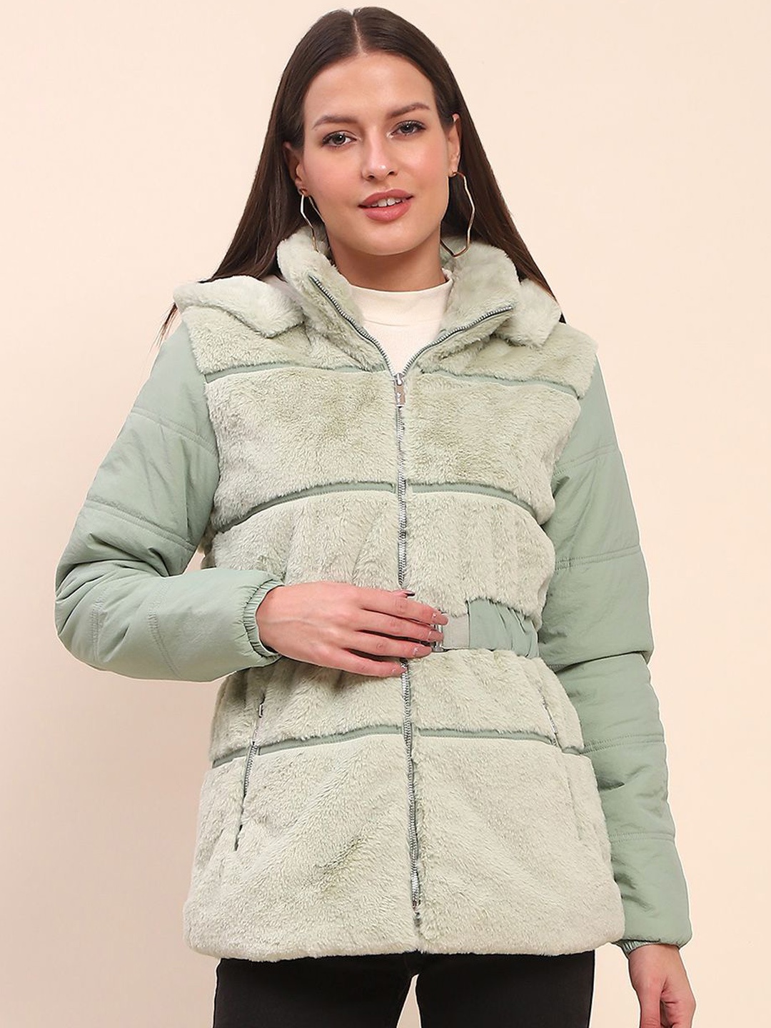 

CAMLA Women Polyester Longline Puffer Jacket, Green