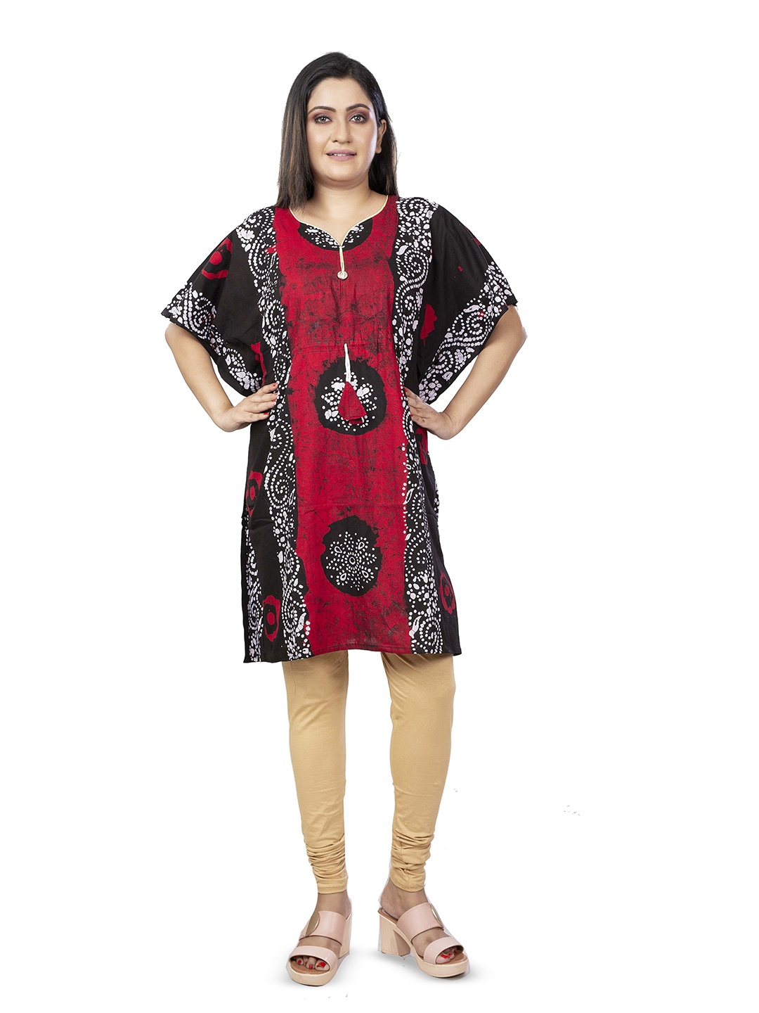 

Laa Calcutta Women Pure Cotton Ethnic Motifs Printed Extended Sleeves Kaftan Kurta, Maroon