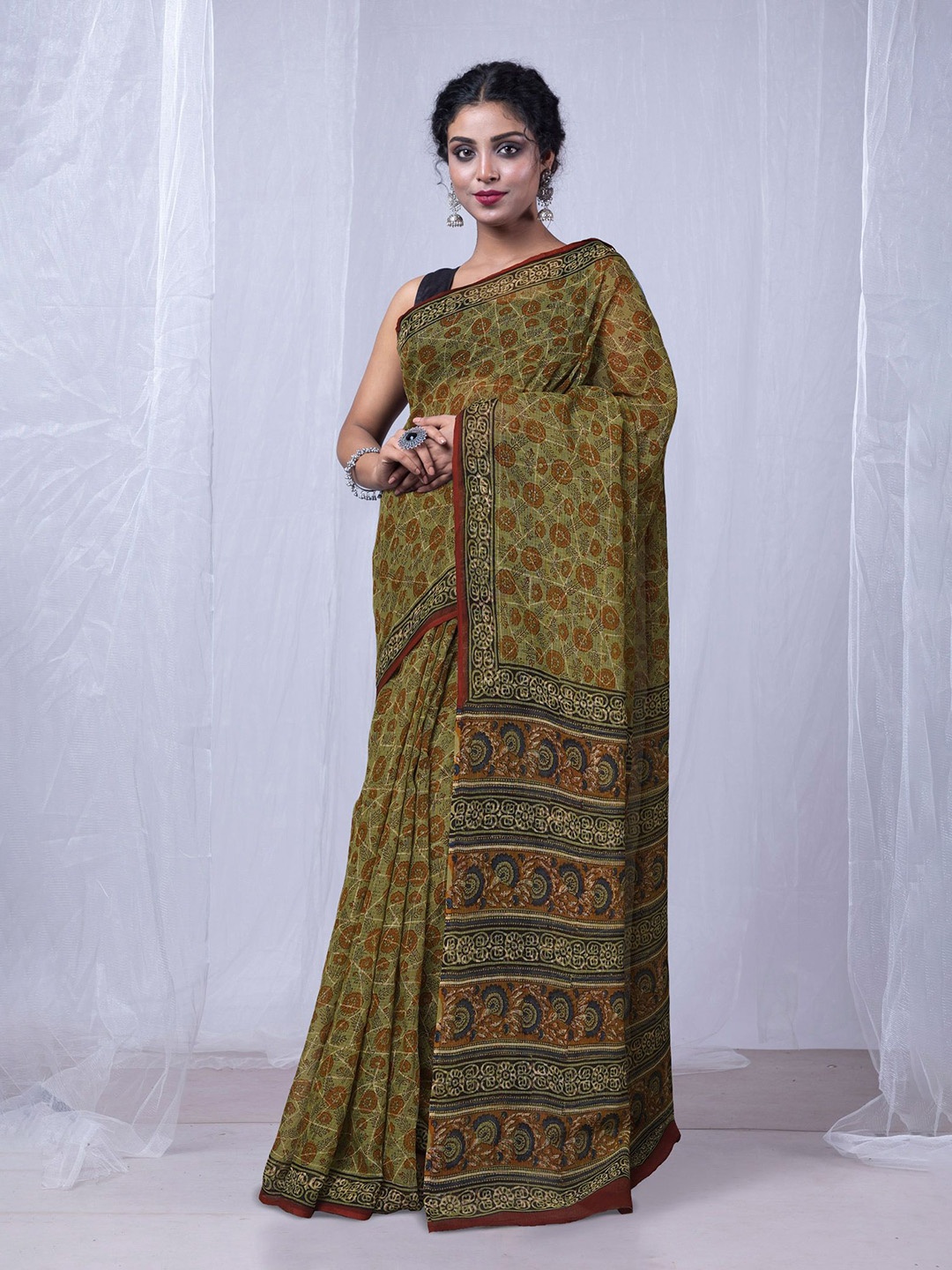 

Unnati Silks Floral Printed Handloom Kota Saree, Green