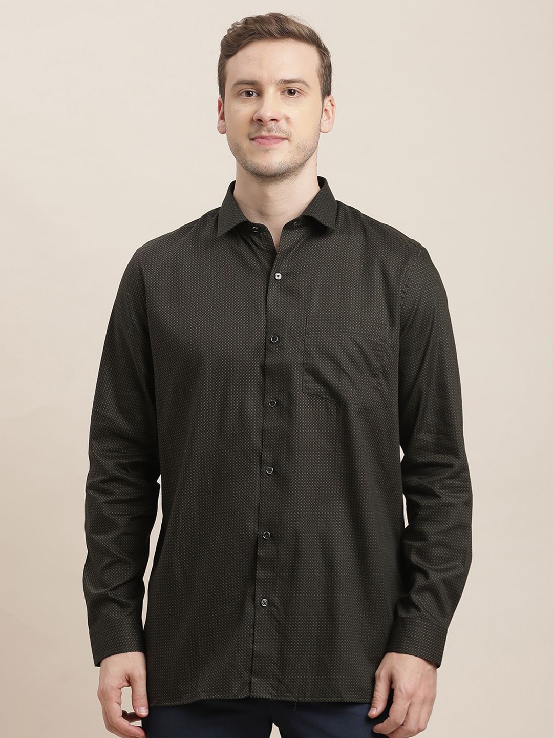 

Turtle Men Classic Opaque Printed Formal Shirt, Black