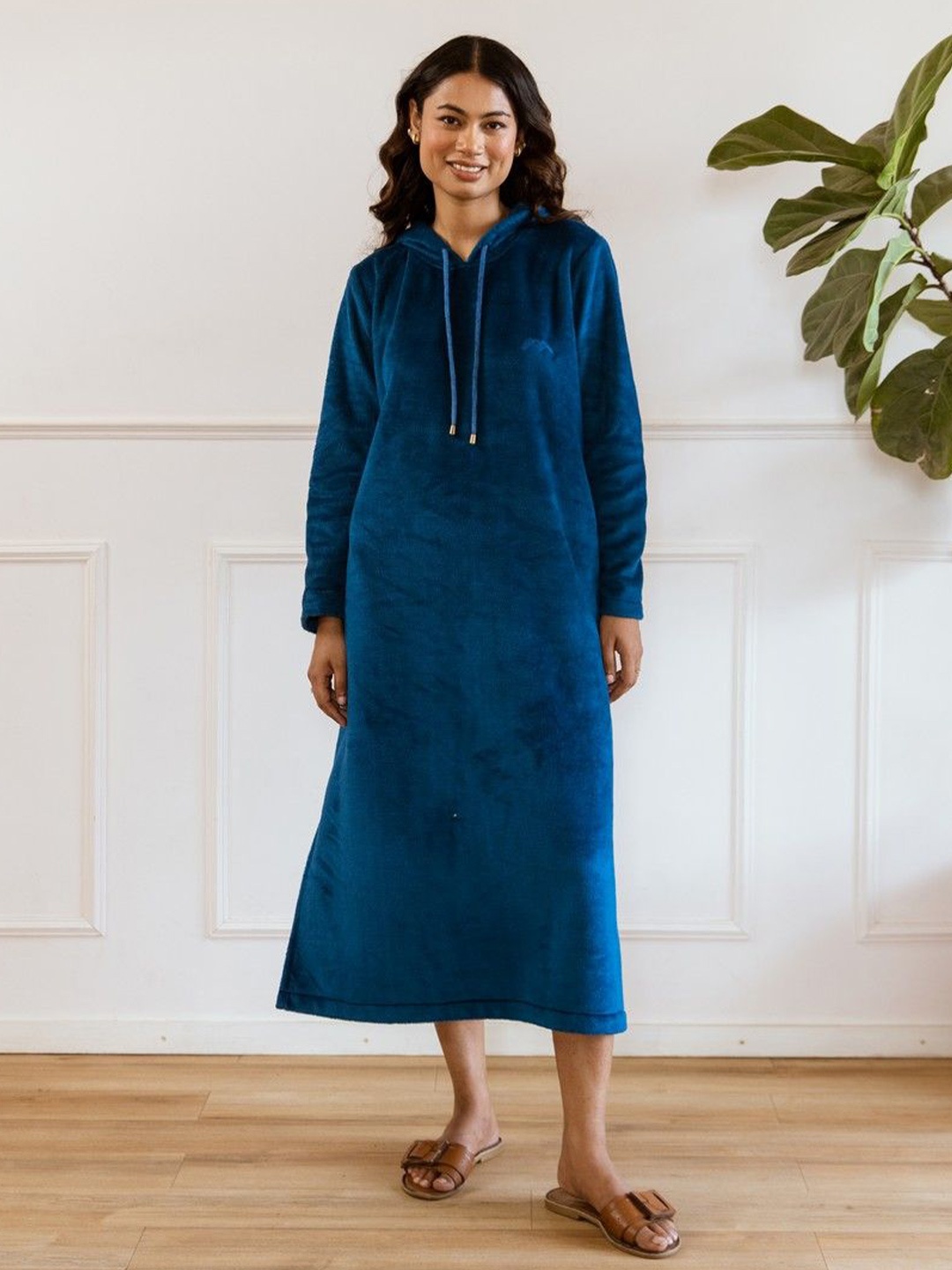 

FEATHERS CLOSET Women Wool Hooded Jumper Dress, Blue