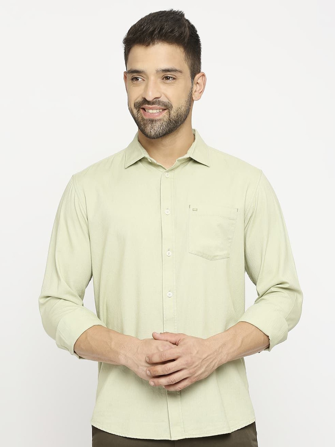 

Basics Men Slim Fit Opaque Casual Shirt, Olive