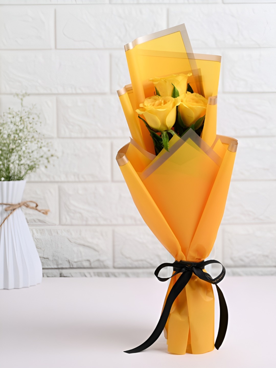 

Floweraura 3-Pcs Roses Flower Bouquet, Yellow