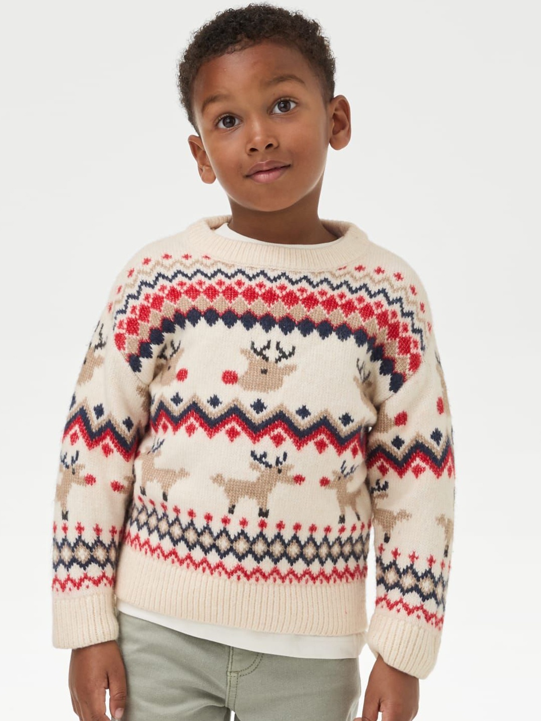 

Marks & Spencer Boys Fair Isle Printed Longline Pullover, Beige