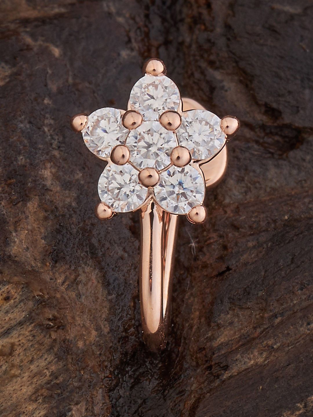 

Kushal's Fashion Jewellery Rose Gold-Plated CZ-Stone Studded Floral Design Stud Nosepin