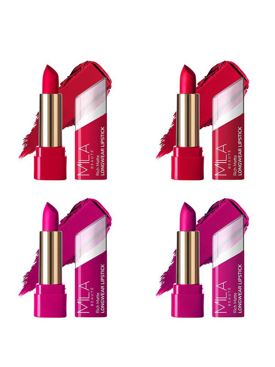 

MILA BEAUTE Set Of 4 Rich Matte Long Wear Lipsticks - 4.2 g Each - 601 - 605 - 609 - 614, Multi