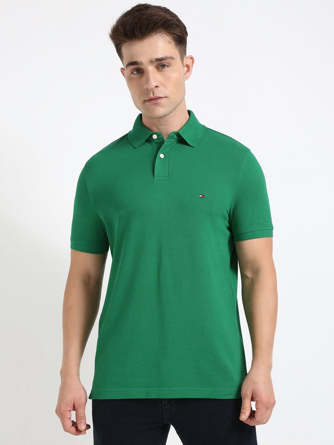 

Tommy Hilfiger Men Solid Polo Collar Cotton T-shirt, Green