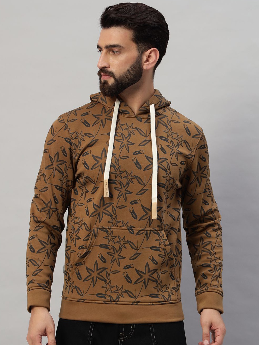 

PROFY Men Printed Hooded Sweatshirt, Brown