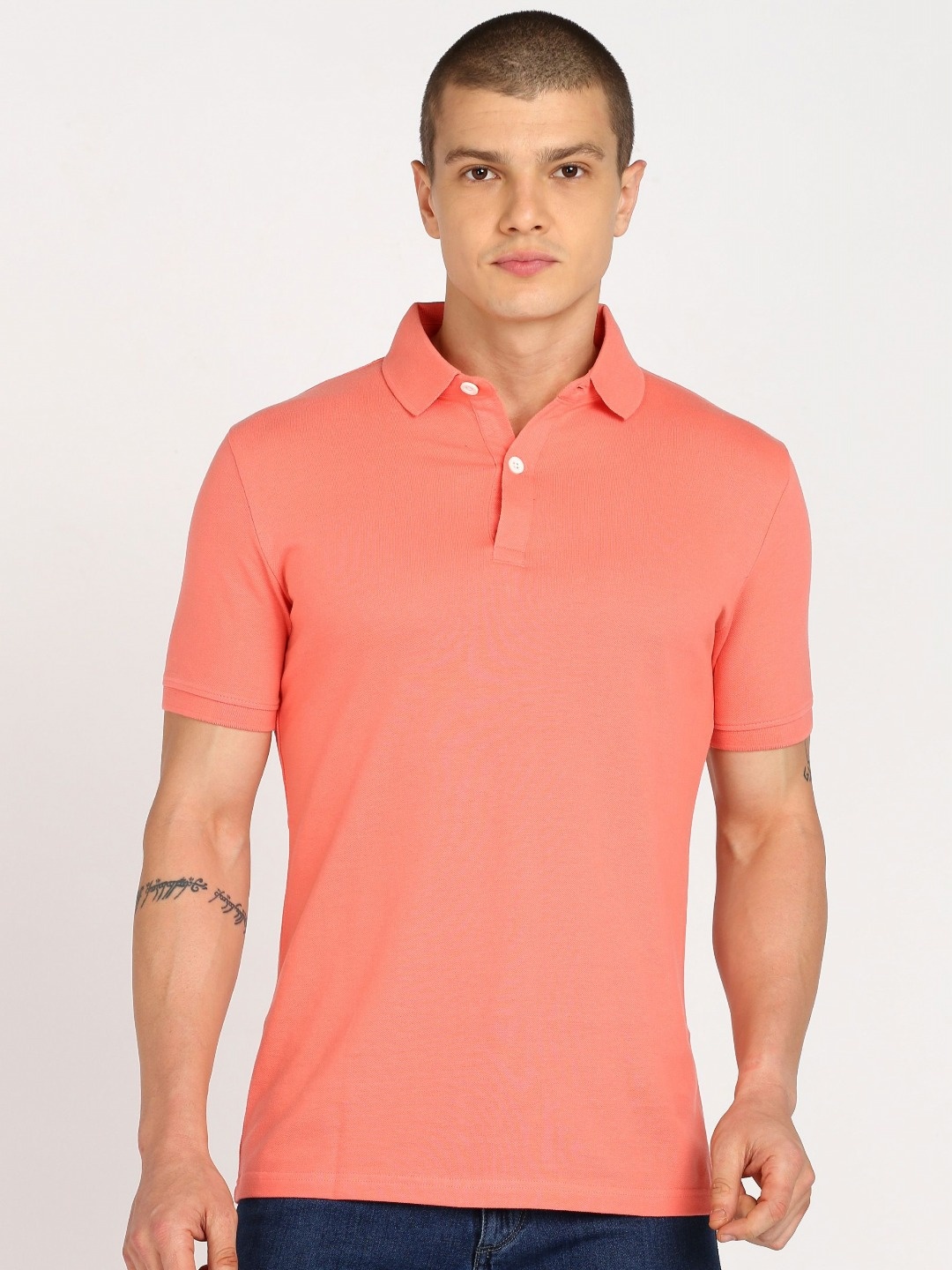 

Provogue Men Polo Collar Applique Slim Fit T-shirt, Peach