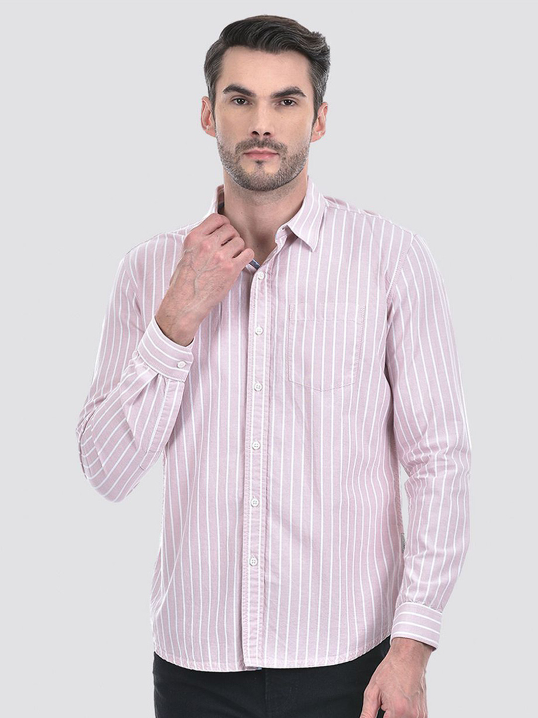 

Numero Uno Men Slim Fit Multi Stripes Opaque Striped Casual Shirt, Pink