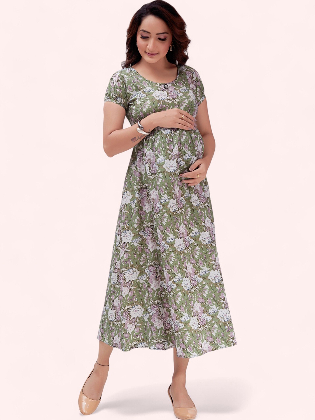 

RITIJYA Women Floral Printed Floral Maternity Anarkali Kurta, Green