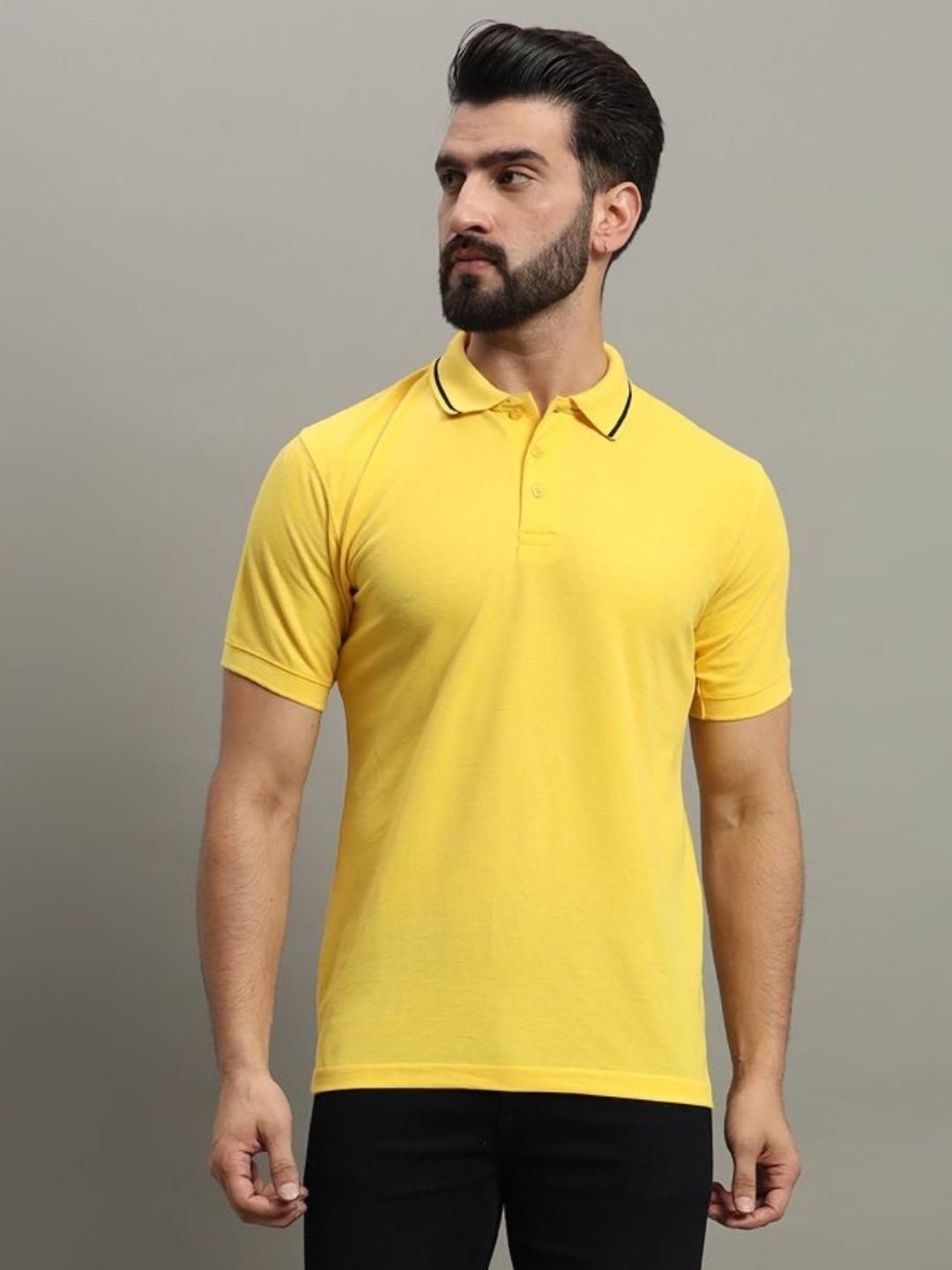 

GET GOLF Men Solid Polo Collar Cotton T-shirt, Yellow