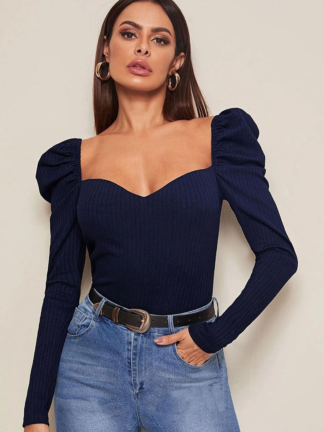 

StyleCast Women Sweetheart Neck Puff Sleeve Top, Blue