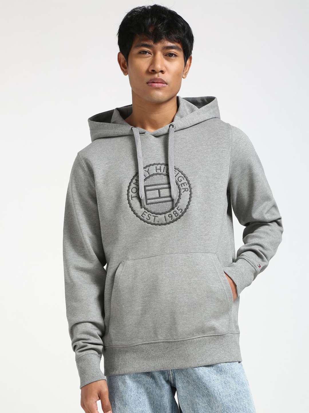 

Tommy Hilfiger Men Self Design Hooded Sweatshirt, Grey