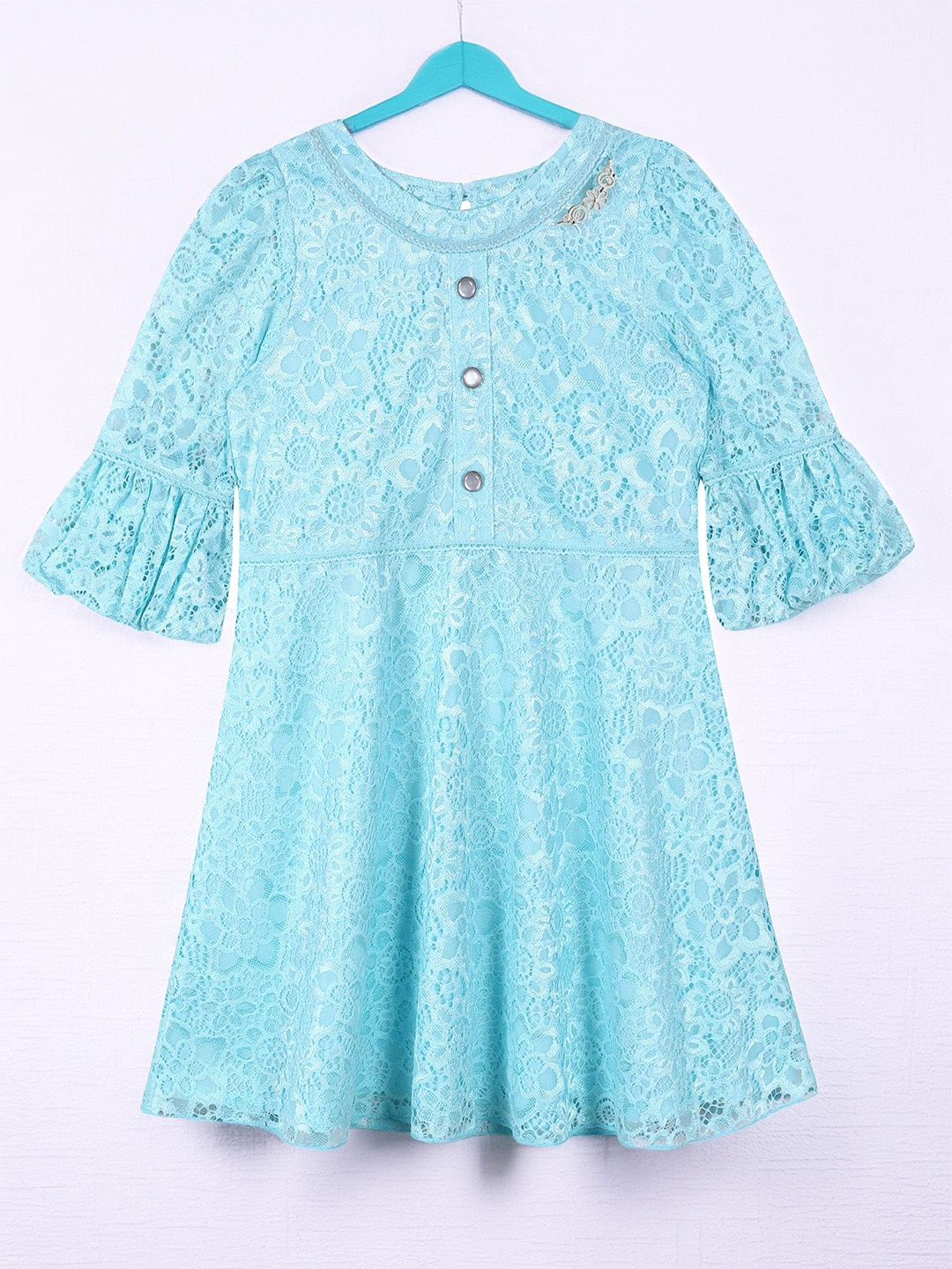 

CACA CINA Girls Bell Sleeve Lace Fit & Flare Dress, Blue
