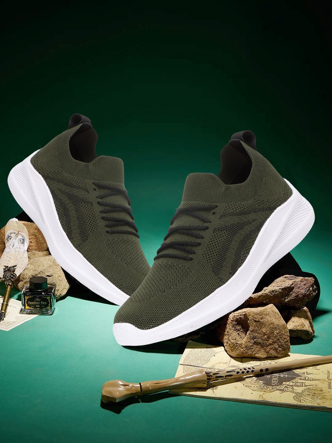 

glitchez Men Woven Design Slip On Sneakers, Olive