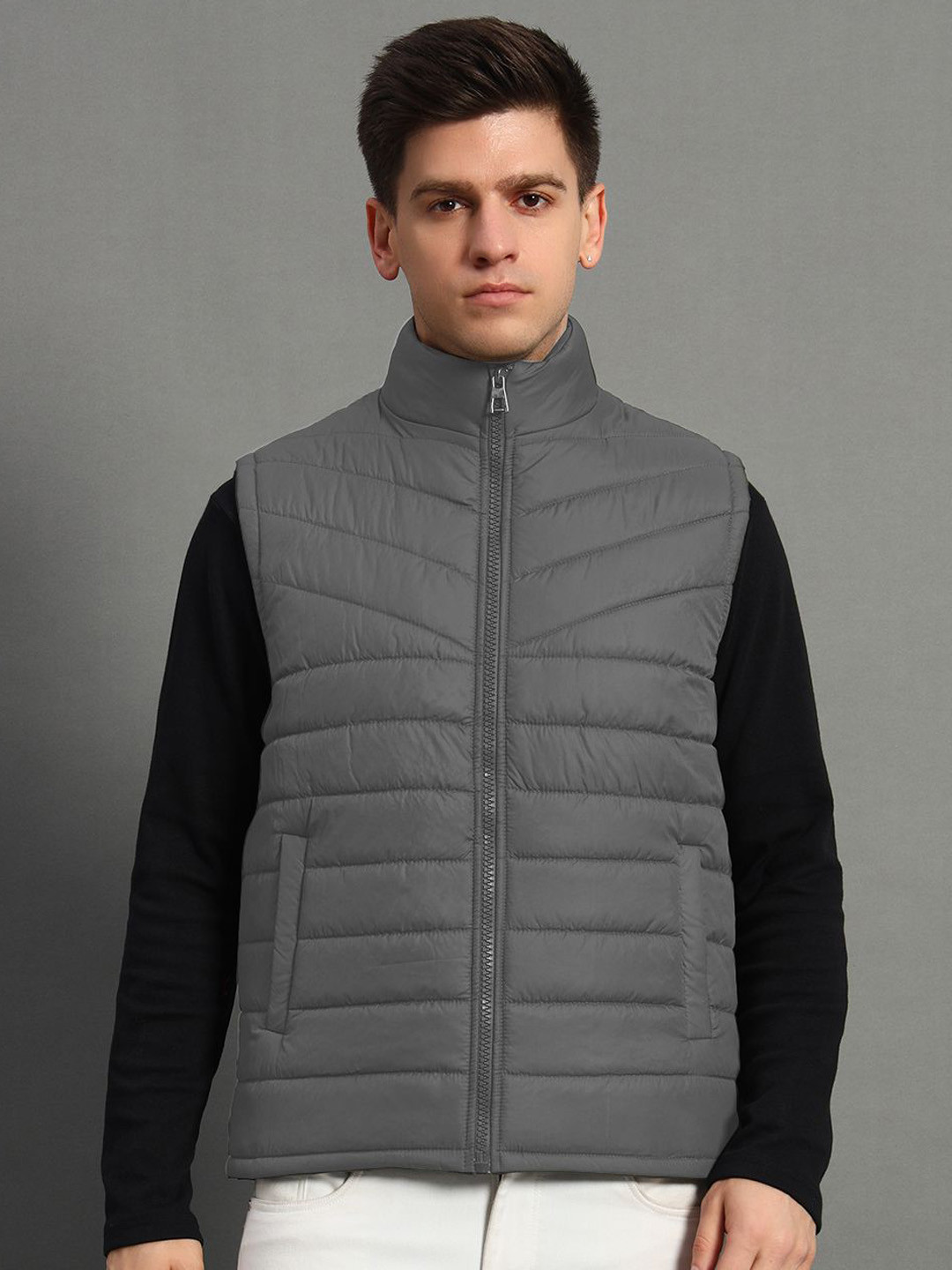 

GET GOLF Men Polyester Lightweight Quilted Jacket, Grey melange